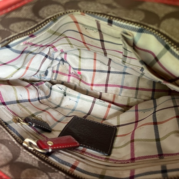 Coach Signature Monogram Orange and Tan Patent Leather Tote Shoulder Bag Y2K - Picture 4 of 13